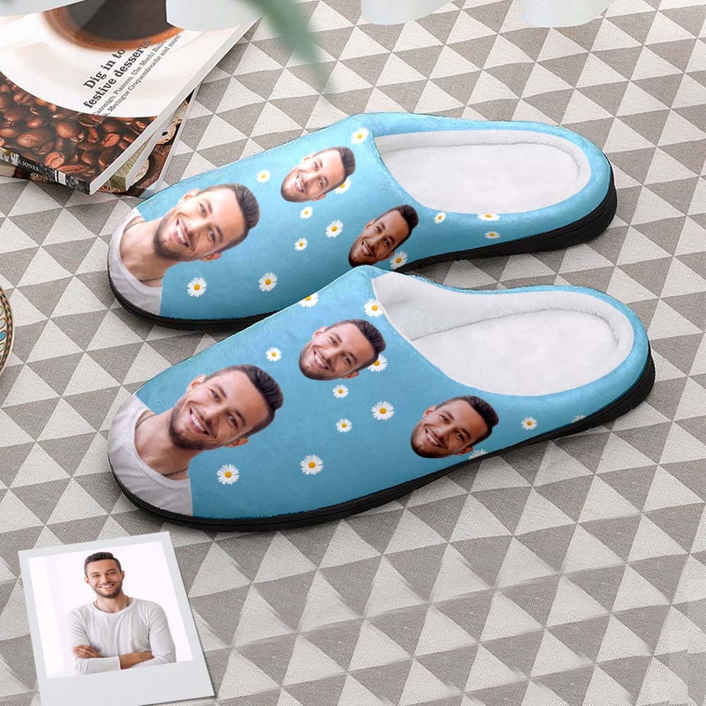 Personalisierte Foto-damen- Und Herren-hausschuhe Mit Gänseblümchen, Personalisierte Lässige Haus-baumwoll-hausschuhe, Weihnachtsgeschenk - GesichtSocken