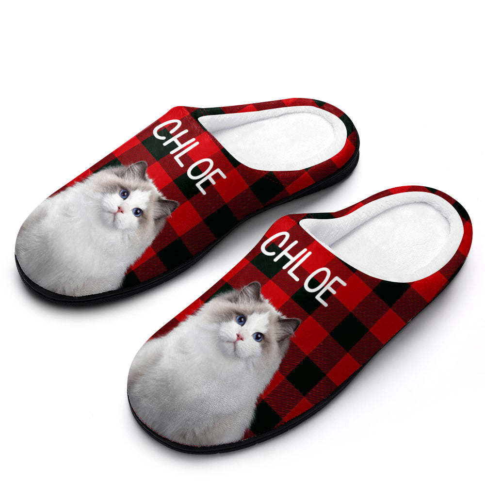 Personalisierte Foto-hausschuhe Für Damen Und Herren, Personalisierte Lässige Hausschuhe Aus Baumwolle, Weihnachtsgeschenk, Haustier-katze - GesichtSocken