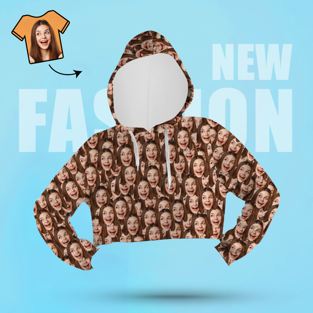 Custom Face Kurzer Hoodie Für Damen Lässig Bedruckter Foto-pullover – Mash Face - GesichtSocken