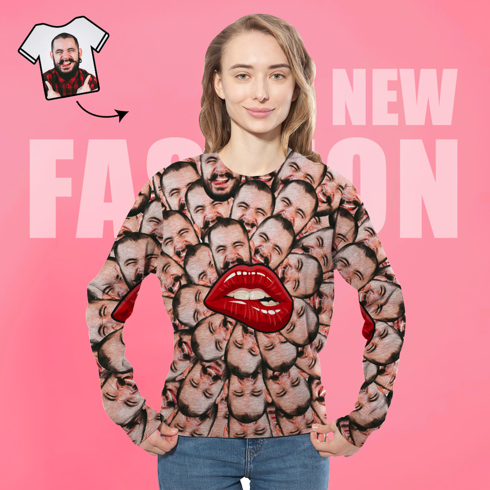 Custom Face Unisex-sweatshirt Lässig Bedrucktes Foto-langarm-shirt Für Männer Und Frauen - Lippen - GesichtSocken