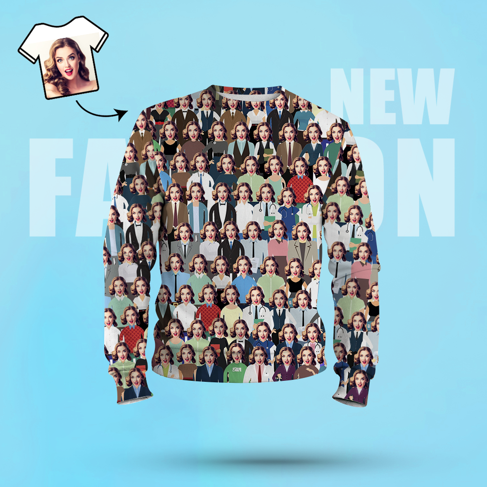 Custom Face Unisex-sweatshirt Lässiges Bedrucktes Foto-rundhalshemd Für Männer Und Frauen - Crowd - GesichtSocken