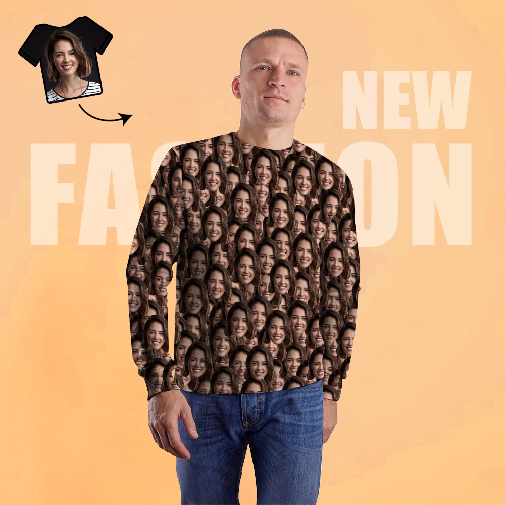 Custom Face Unisex-sweatshirt Lässig Bedrucktes Foto-rundhalshemd Für Männer Und Frauen - Mash Face - GesichtSocken