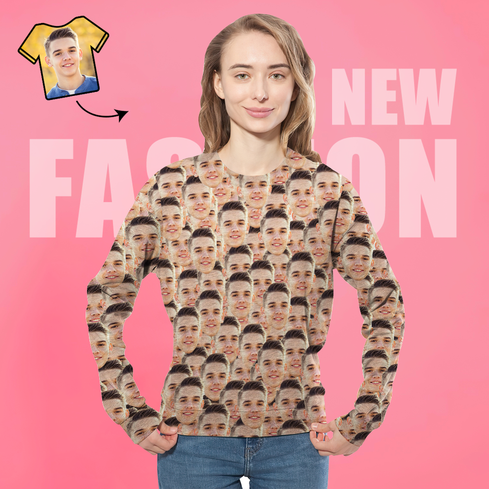 Custom Face Unisex-sweatshirt Lässig Bedrucktes Foto-rundhalshemd Für Männer Und Frauen - Mash Face - GesichtSocken