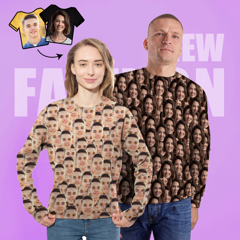 Custom Face Unisex-sweatshirt Lässig Bedrucktes Foto-rundhalshemd Für Männer Und Frauen - Mash Face - GesichtSocken