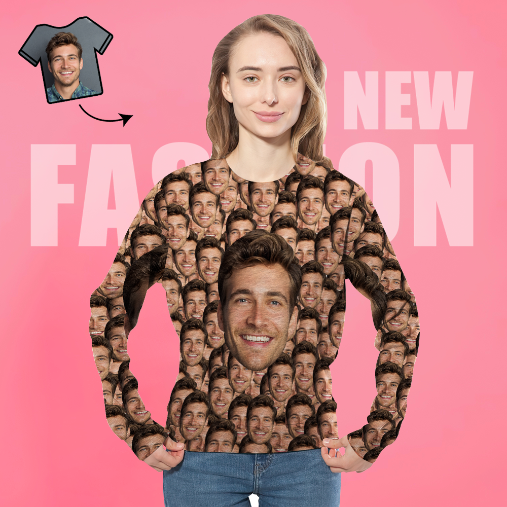 Custom Face Unisex-sweatshirt Lässig Bedrucktes Foto-rundhalshemd Für Männer Und Frauen – Großes Gesicht - GesichtSocken