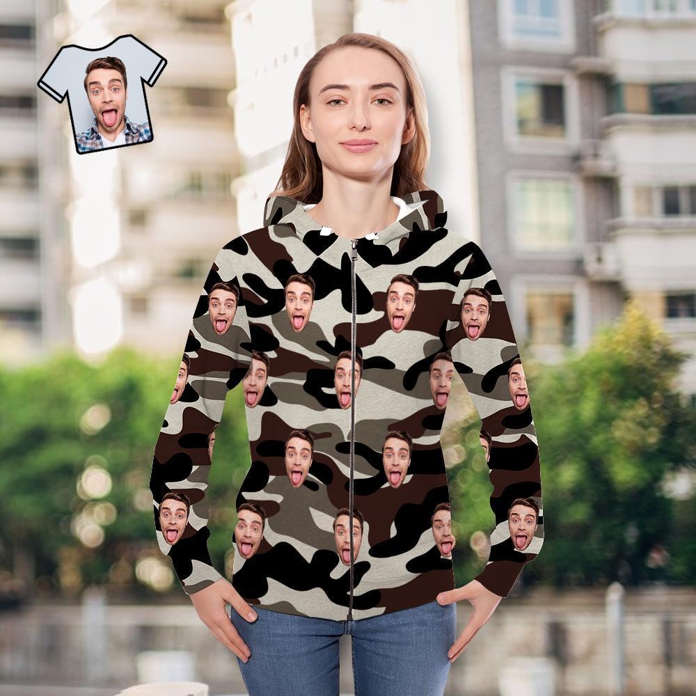 Benutzerdefiniertes Gesicht Unisex Hoodie Lässige Bedruckte Dim Grey Camouflage - GesichtSocken