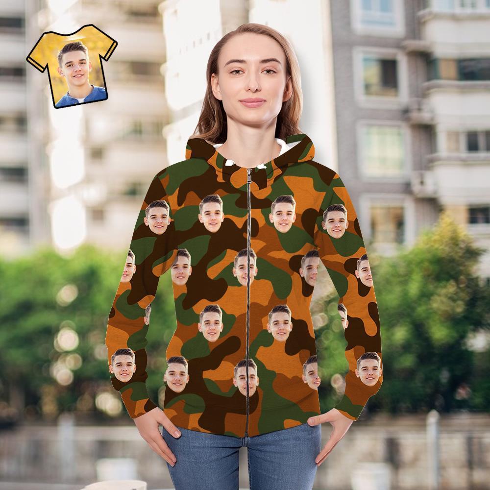 Custom Face Unisex-hoodie Lässige Bedruckte Peru-grüne Tarnung - GesichtSocken