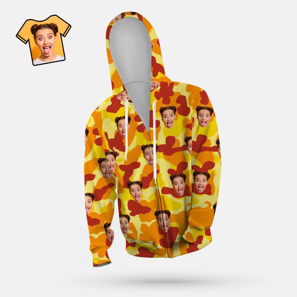 Benutzerdefiniertes Gesicht Unisex Hoodie Lässige Bedruckte Orange Camouflage - GesichtSocken