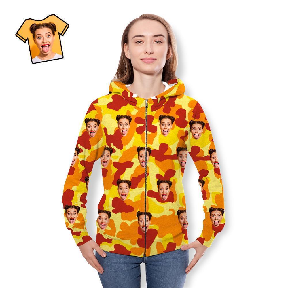 Benutzerdefiniertes Gesicht Unisex Hoodie Lässige Bedruckte Orange Camouflage - GesichtSocken