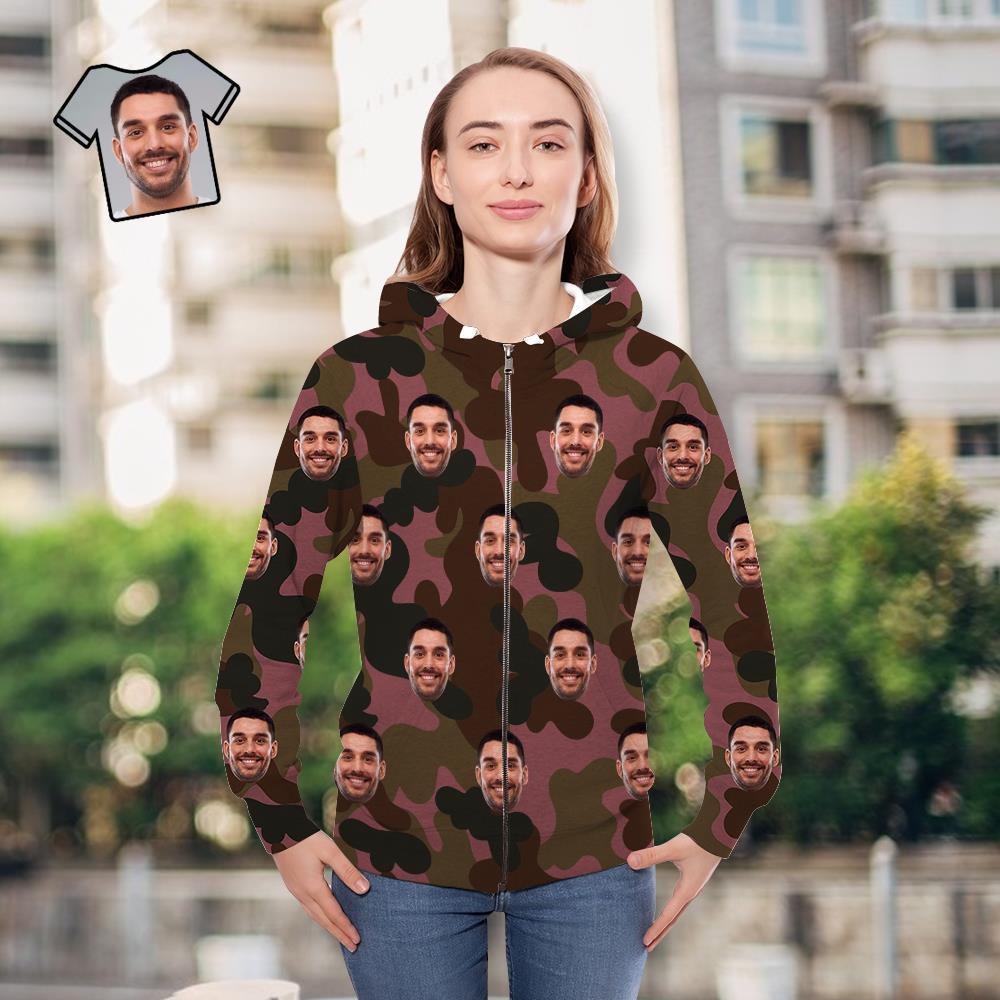 Custom Face Unisex Hoodie Lässige Bedruckte Dunkelrote Tarnung - GesichtSocken