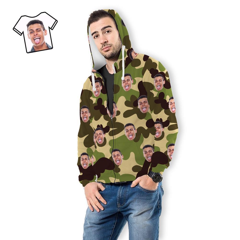 Benutzerdefiniertes Gesicht Unisex Hoodie Lässig Bedruckte Olivgrüne Tarnung - GesichtSocken