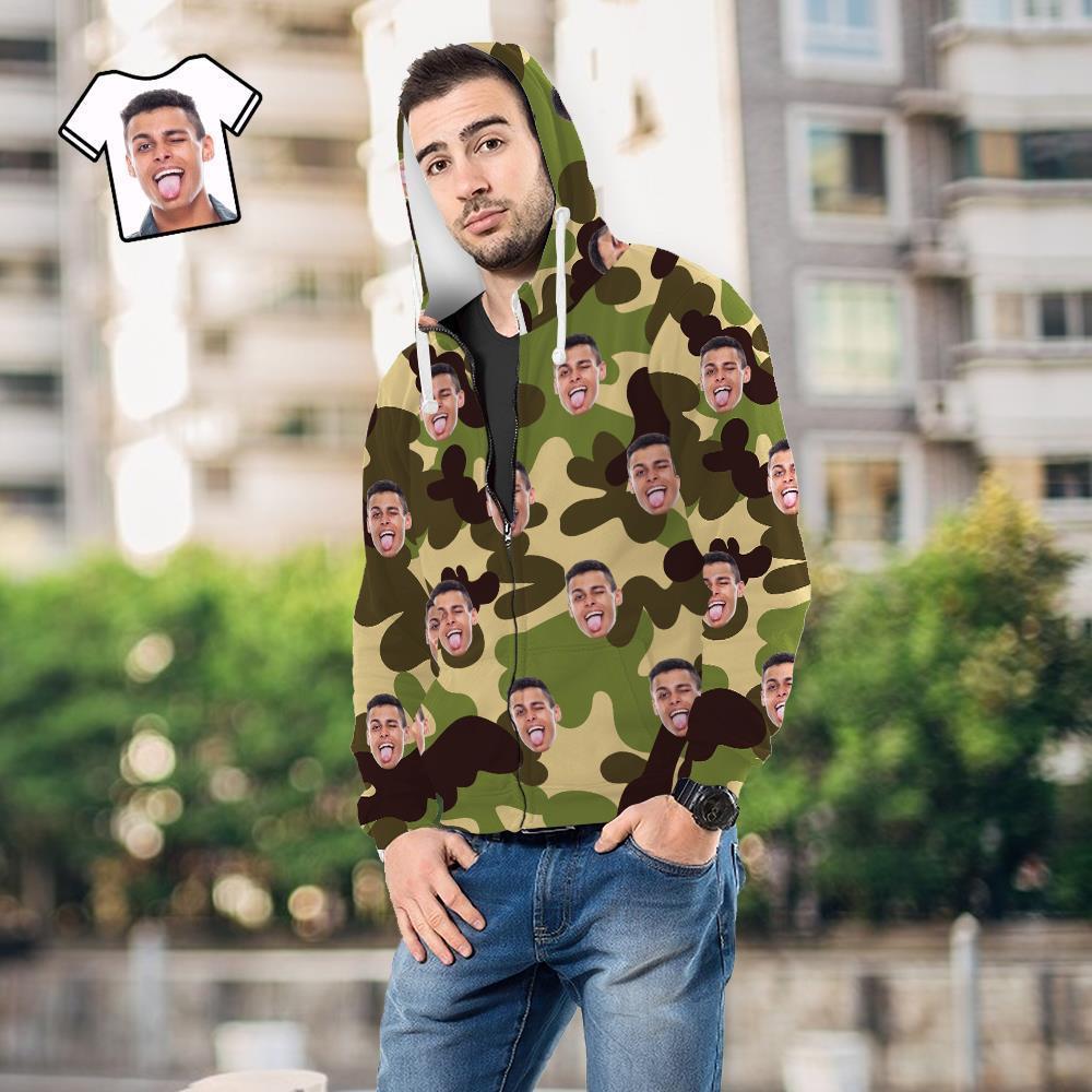 Benutzerdefiniertes Gesicht Unisex Hoodie Lässig Bedruckte Olivgrüne Tarnung - GesichtSocken