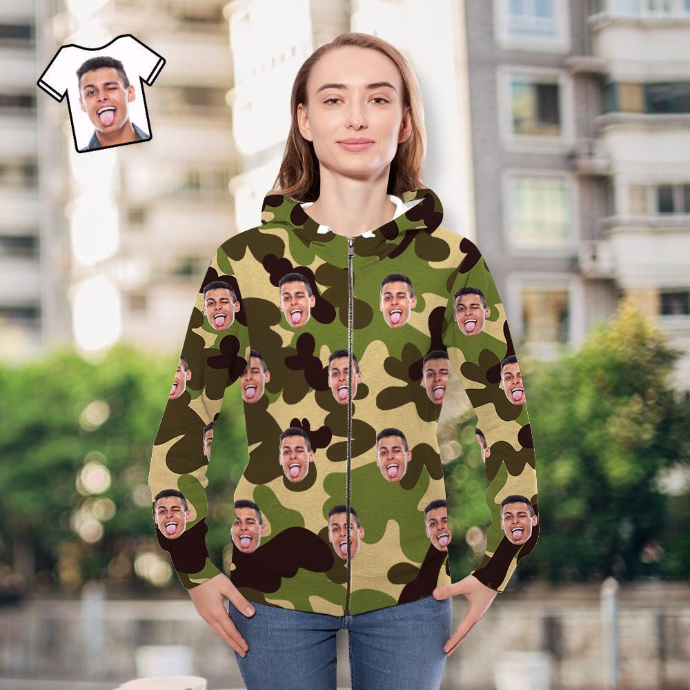 Benutzerdefiniertes Gesicht Unisex Hoodie Lässig Bedruckte Olivgrüne Tarnung - GesichtSocken
