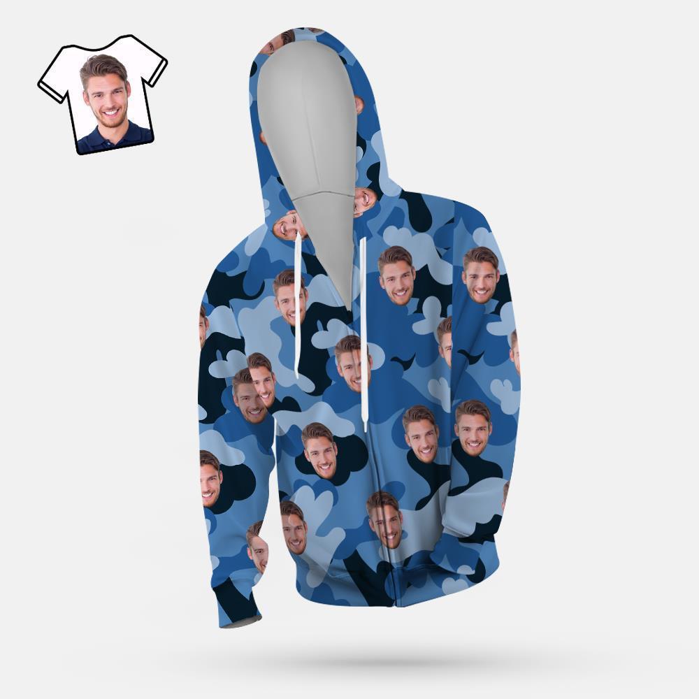 Benutzerdefiniertes Gesicht Unisex Hoodie Lässige Bedruckte Hellhimmelblaue Tarnung - GesichtSocken