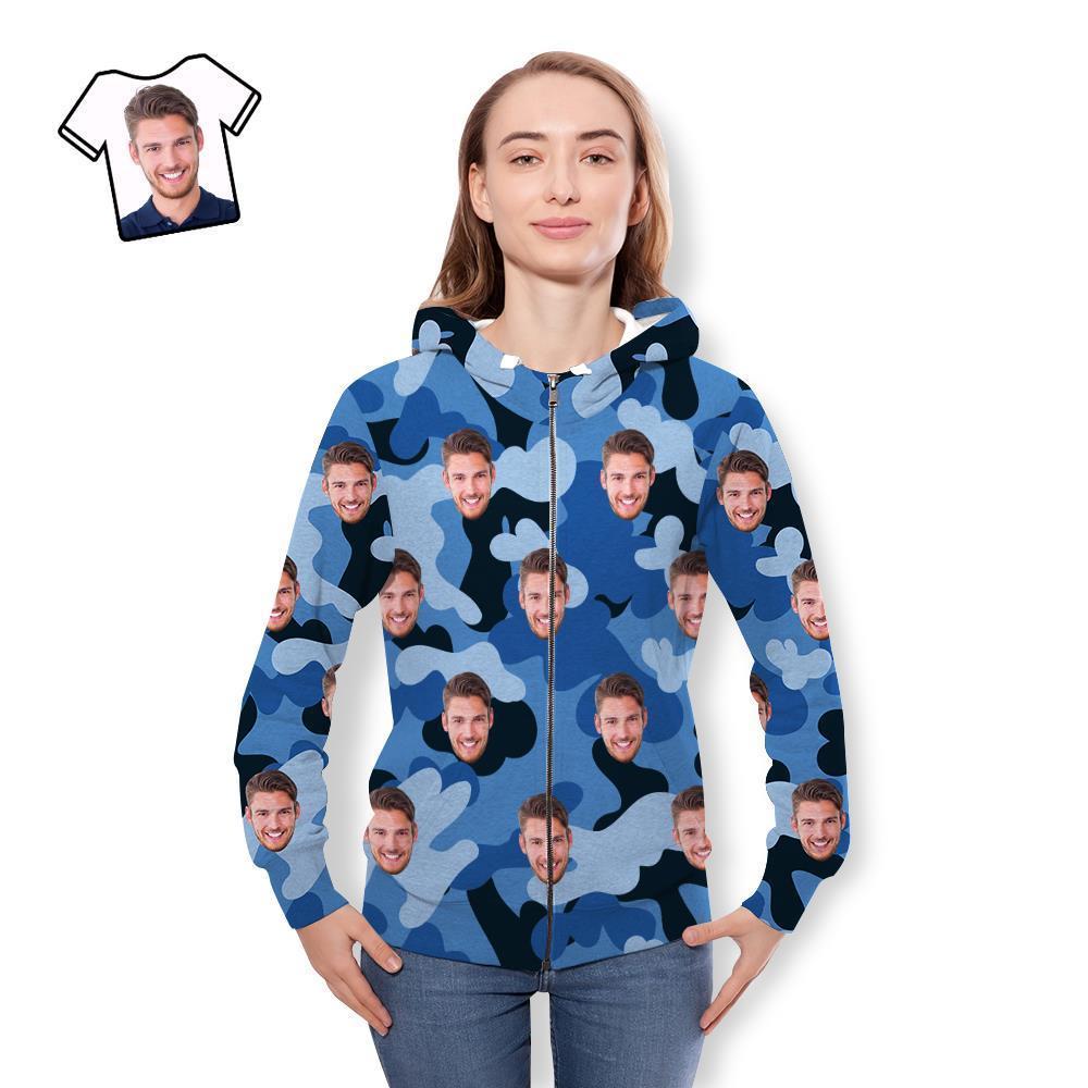 Benutzerdefiniertes Gesicht Unisex Hoodie Lässige Bedruckte Hellhimmelblaue Tarnung - GesichtSocken