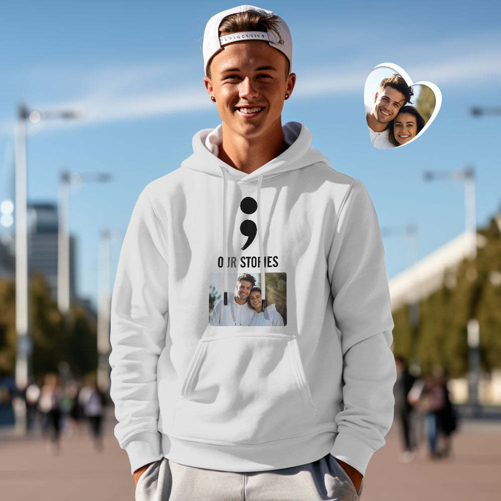 Personalisiertes Foto-lustiges Paar-passende Kapuzenpullover „unsere Geschichten Werden Nie Enden“-personalisierter Kapuzenpullover Als Valentinstagsgeschenk - GesichtSocken