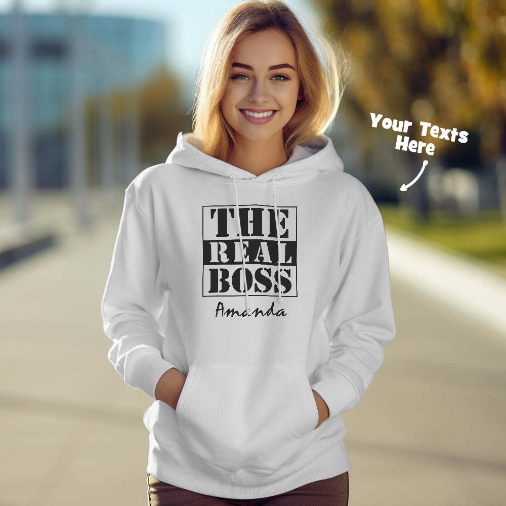 Passende Kapuzenpullover Für Paare Mit Individuellem Text The Real Boss Personalisierter Kapuzenpullover Als Valentinstagsgeschenk - GesichtSocken