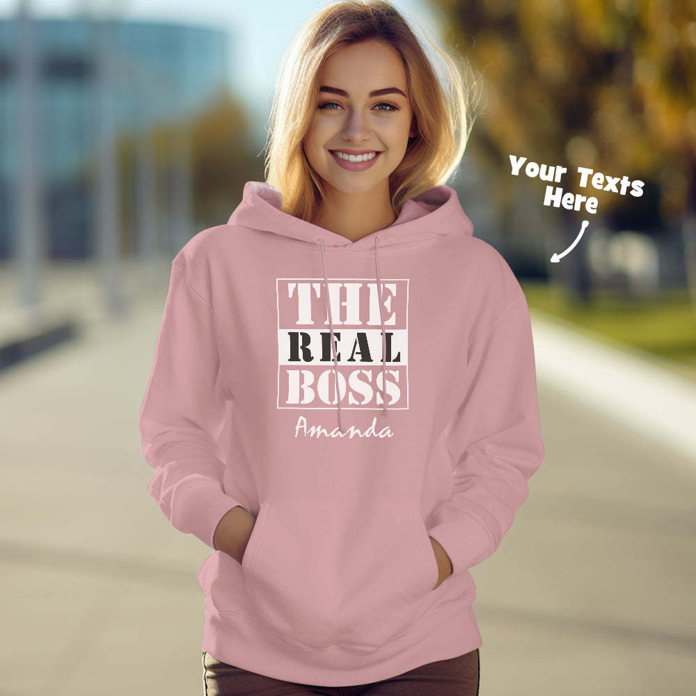 Passende Kapuzenpullover Für Paare Mit Individuellem Text The Real Boss Personalisierter Kapuzenpullover Als Valentinstagsgeschenk - GesichtSocken