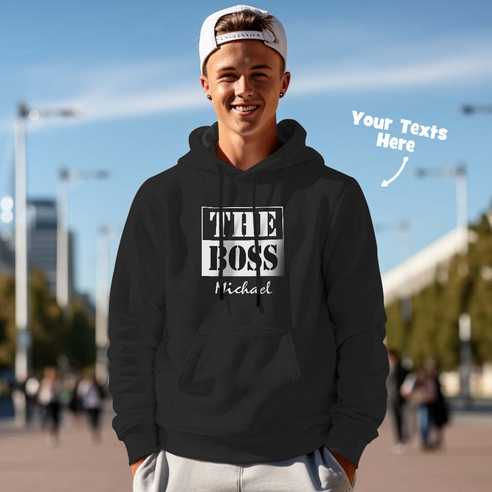 Passende Kapuzenpullover Für Paare Mit Individuellem Text The Real Boss Personalisierter Kapuzenpullover Als Valentinstagsgeschenk - GesichtSocken