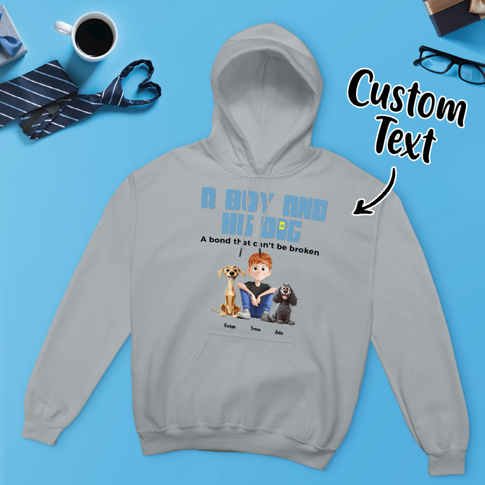 Ein Mann Und Seine Hunde - Personalisierter Cartoon Hoodie Bedeutungsvoller Name Vatertag Sweatshirt - MyFaceSocksDE