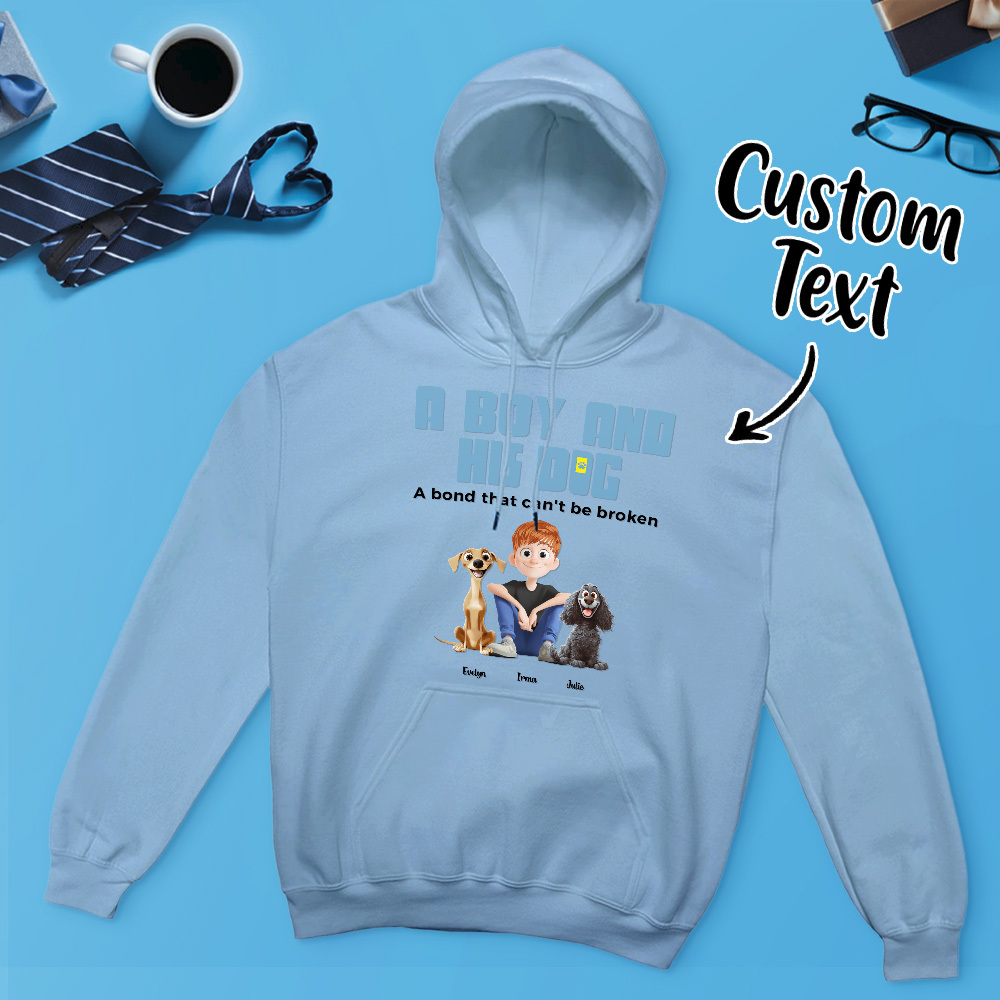 Ein Mann Und Seine Hunde - Personalisierter Cartoon Hoodie Bedeutungsvoller Name Vatertag Sweatshirt - MyFaceSocksDE