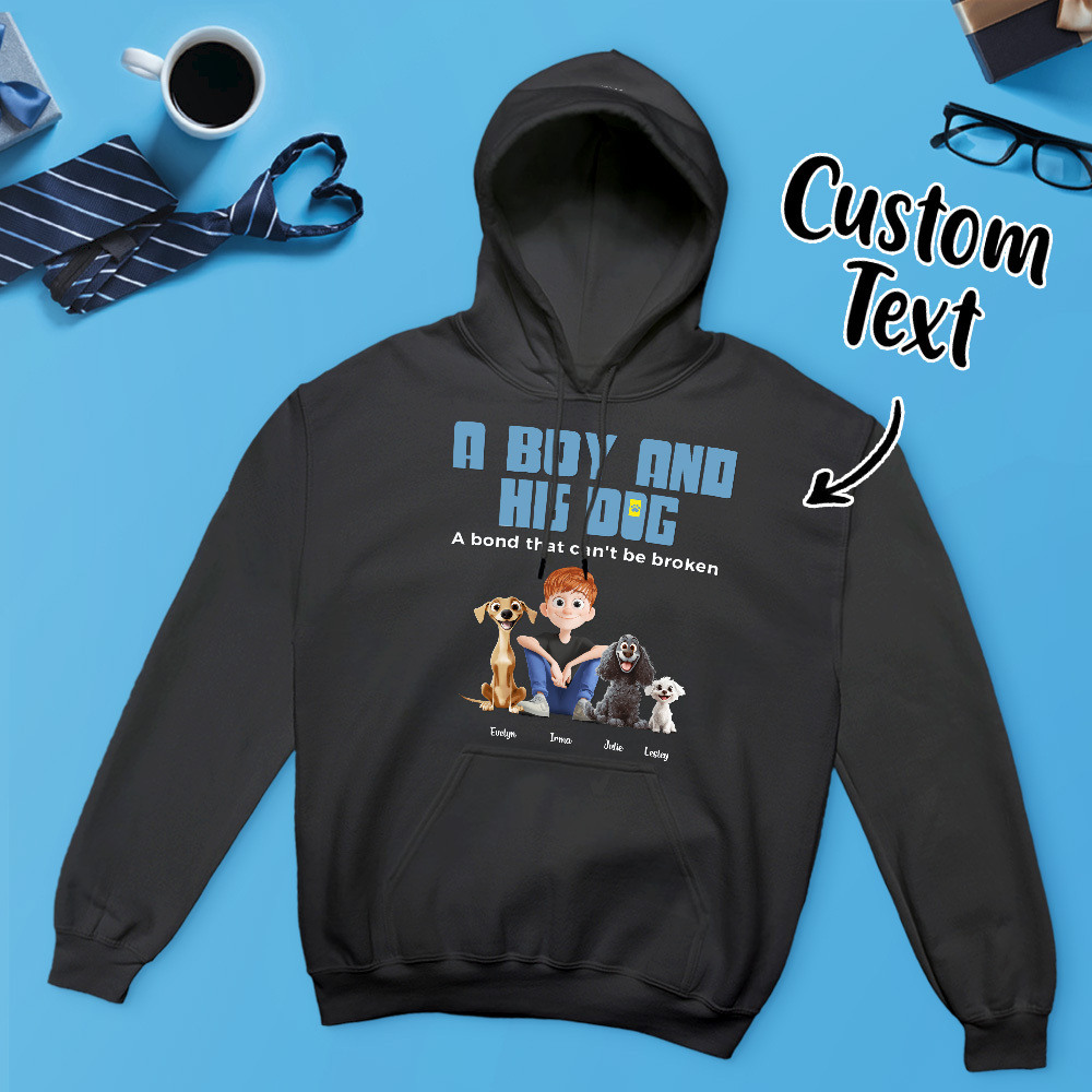 Ein Mann Und Seine Hunde - Personalisierter Cartoon Hoodie Bedeutungsvoller Name Vatertag Sweatshirt - MyFaceSocksDE