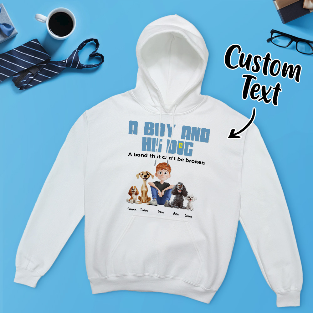 Ein Mann Und Seine Hunde - Personalisierter Cartoon Hoodie Bedeutungsvoller Name Vatertag Sweatshirt - MyFaceSocksDE