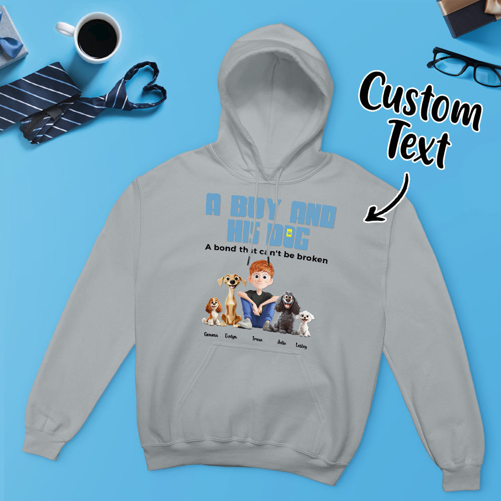 Ein Mann Und Seine Hunde - Personalisierter Cartoon Hoodie Bedeutungsvoller Name Vatertag Sweatshirt - MyFaceSocksDE
