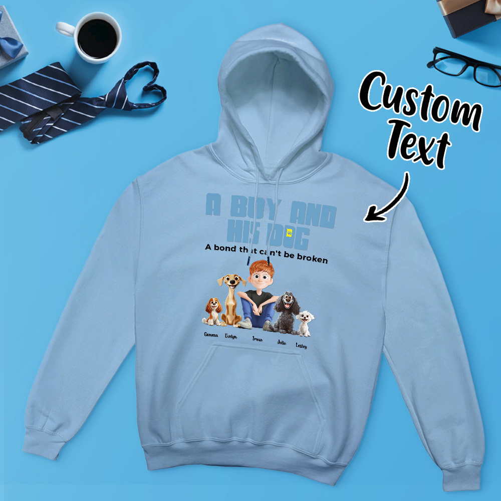 Ein Mann Und Seine Hunde - Personalisierter Cartoon Hoodie Bedeutungsvoller Name Vatertag Sweatshirt - MyFaceSocksDE