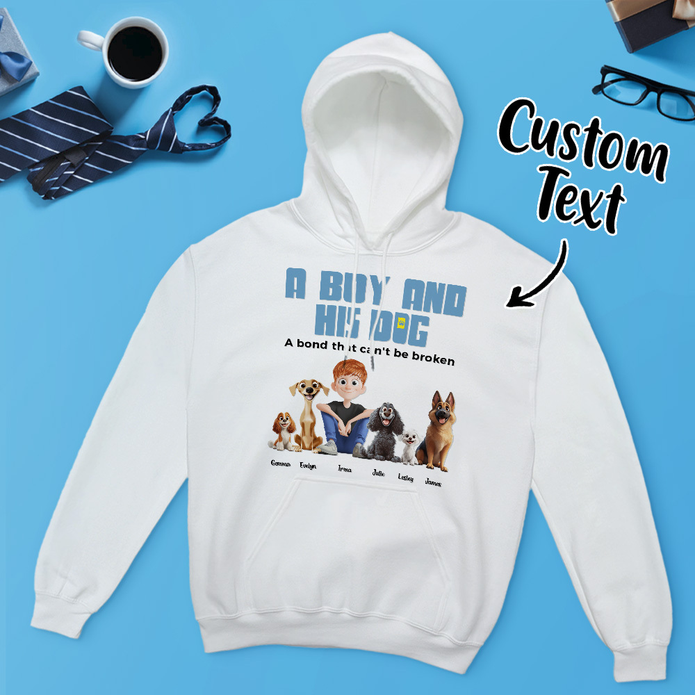 Ein Mann Und Seine Hunde - Personalisierter Cartoon Hoodie Bedeutungsvoller Name Vatertag Sweatshirt - MyFaceSocksDE