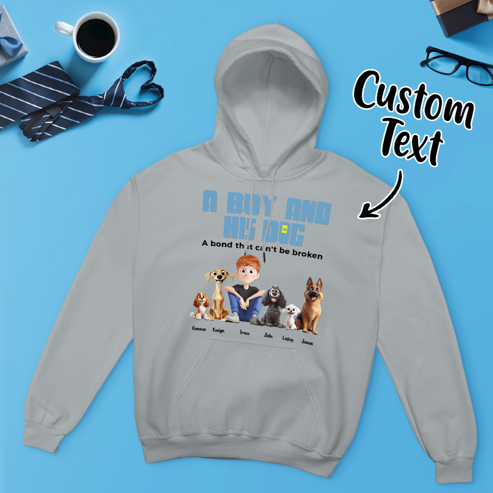 Ein Mann Und Seine Hunde - Personalisierter Cartoon Hoodie Bedeutungsvoller Name Vatertag Sweatshirt - MyFaceSocksDE
