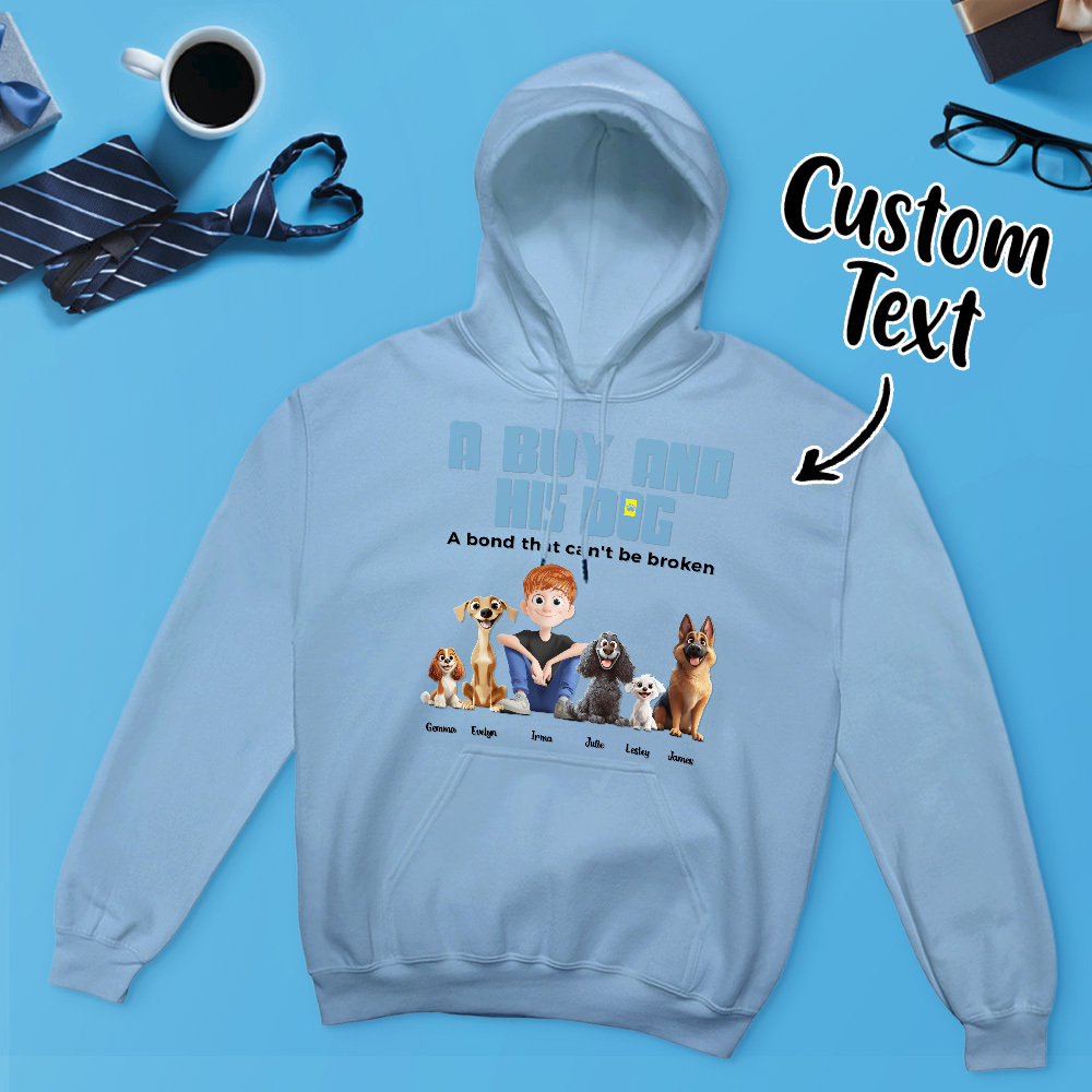 Ein Mann Und Seine Hunde - Personalisierter Cartoon Hoodie Bedeutungsvoller Name Vatertag Sweatshirt - MyFaceSocksDE