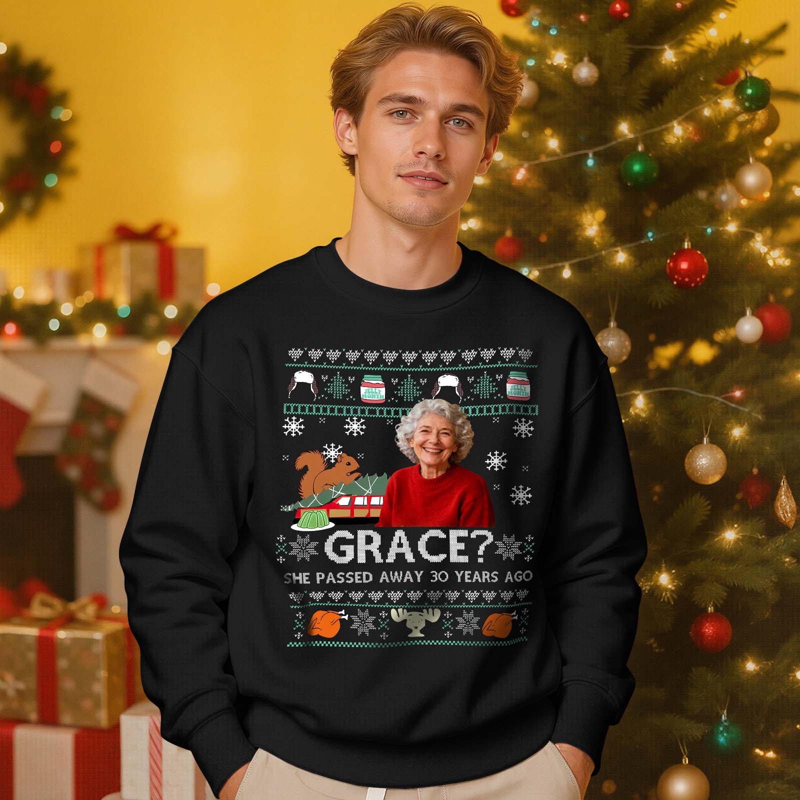 Rundhals-hoodie Mit Individuellem Gesichtsmotiv, Retro-vintage-porträt-weihnachtspullover, Erinnerungsgeschenk