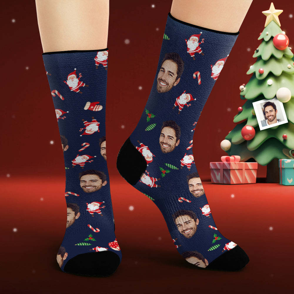 Benutzerdefinierte Gesichtssocken, Personalisierte Fotosocken, Fröhlicher Weihnachtsmann, Frohe Weihnachten - GesichtSocken