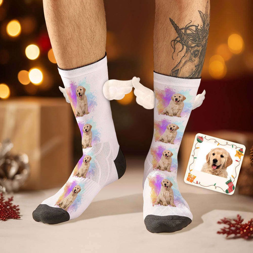 Benutzerdefinierte Hundefotosocken 3d-magnetflügelsocken Für Haustierliebhaber - GesichtSocken