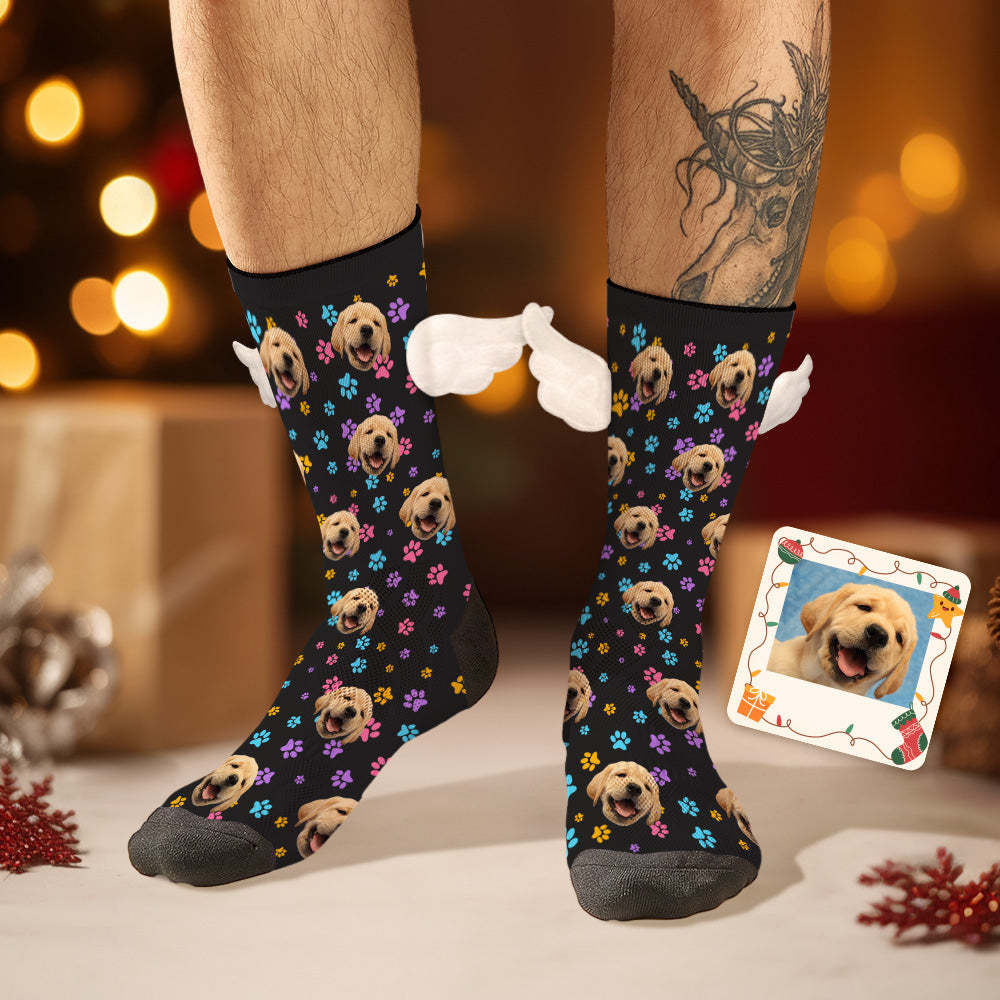 Benutzerdefinierte Hundegesichtssocken Bunte Hundepfotenabdrücke 3d-magnetflügelsocken Für Haustierliebhaber - GesichtSocken