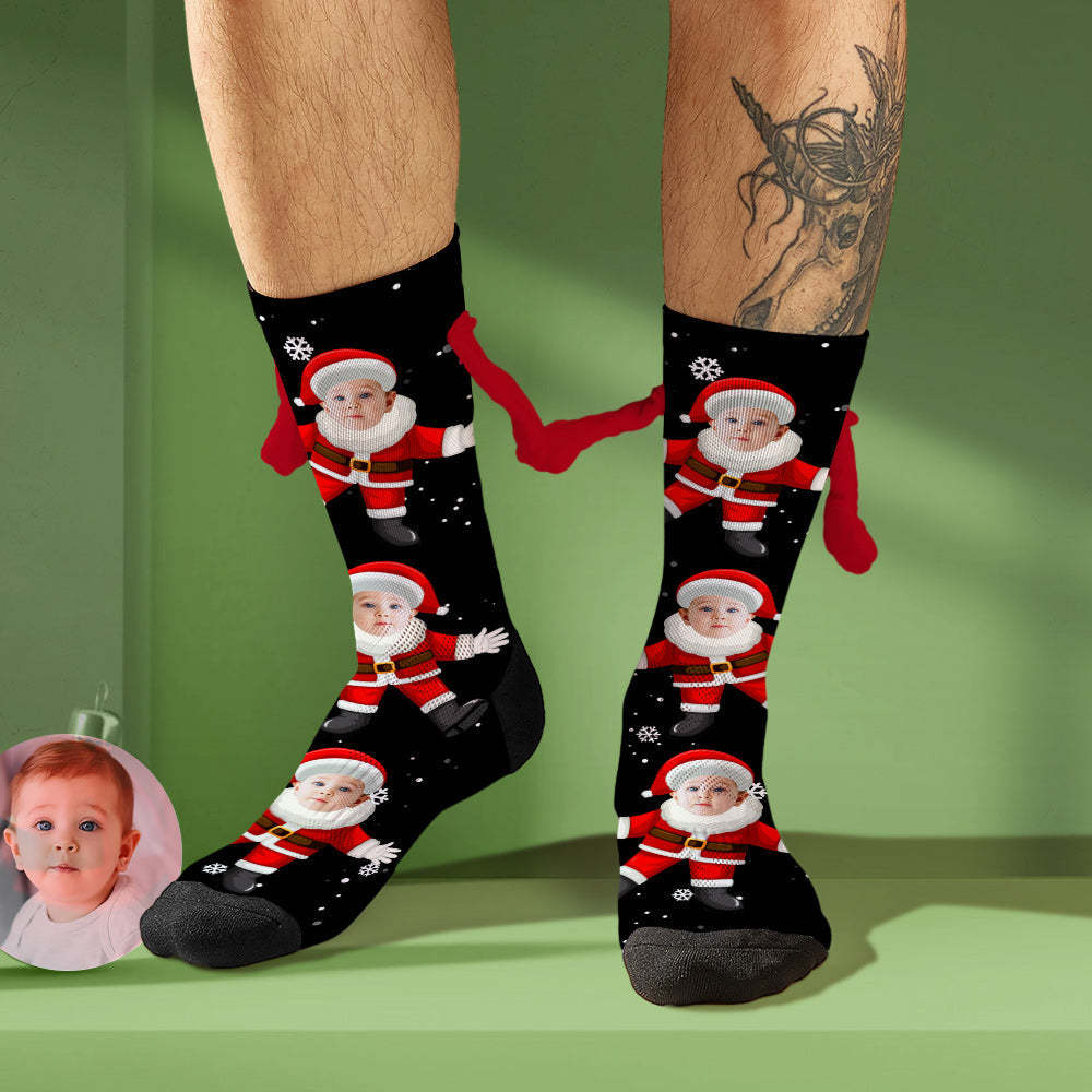 Benutzerdefinierte Gesichtssocken, Lustige Puppen-mid-tube-socken, Magnetische Hände Haltende Socken, Süßer Weihnachtsmann - GesichtSocken