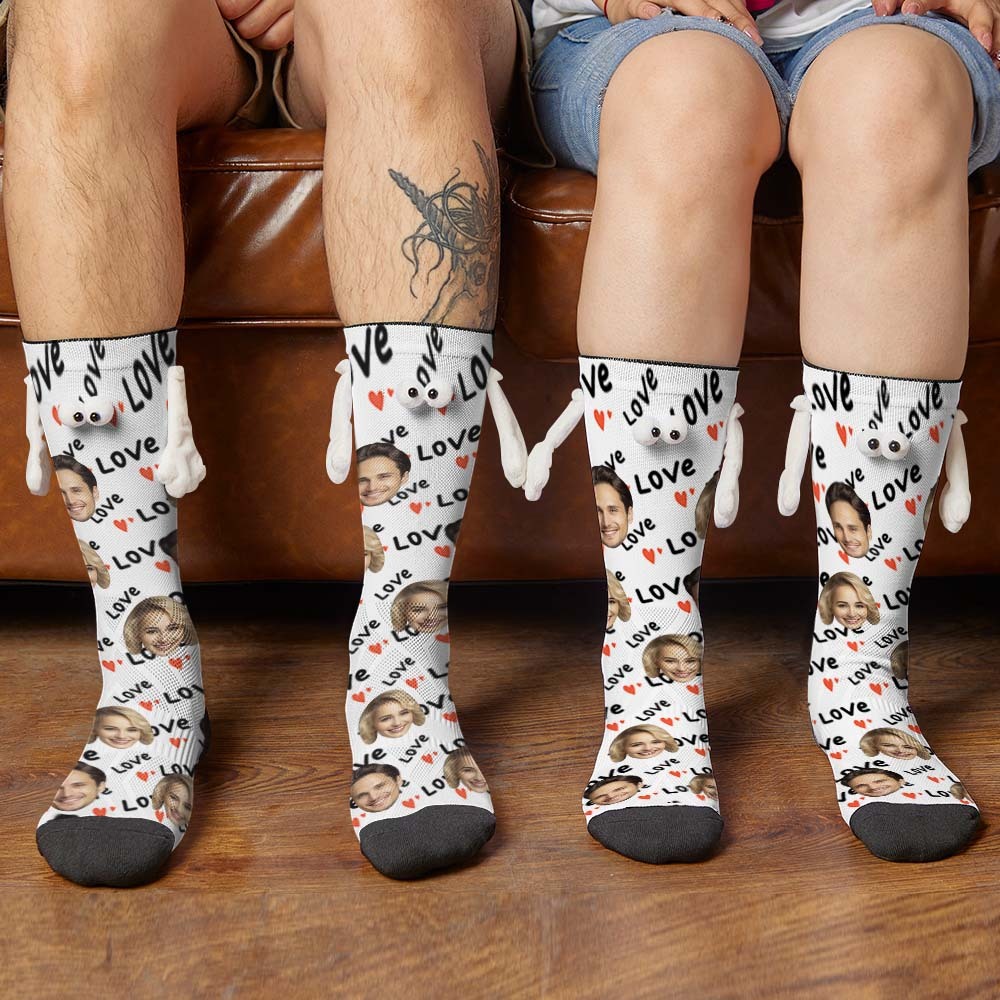 Benutzerdefinierte Gesichtssocken, Lustige Puppen-mid-tube-socken, Magnetische Hände Haltende Socken, Liebesgeschenke Zum Valentinstag - GesichtSocken