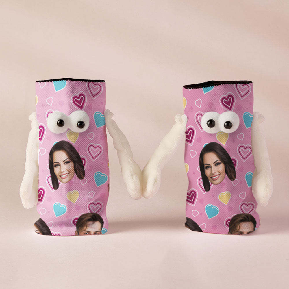 Benutzerdefinierte Gesichtssocken, Lustige Puppe, Mittlere Röhre, Rosa Socken, Magnetische Hände Haltende Socken, Valentinstagsgeschenke - GesichtSocken