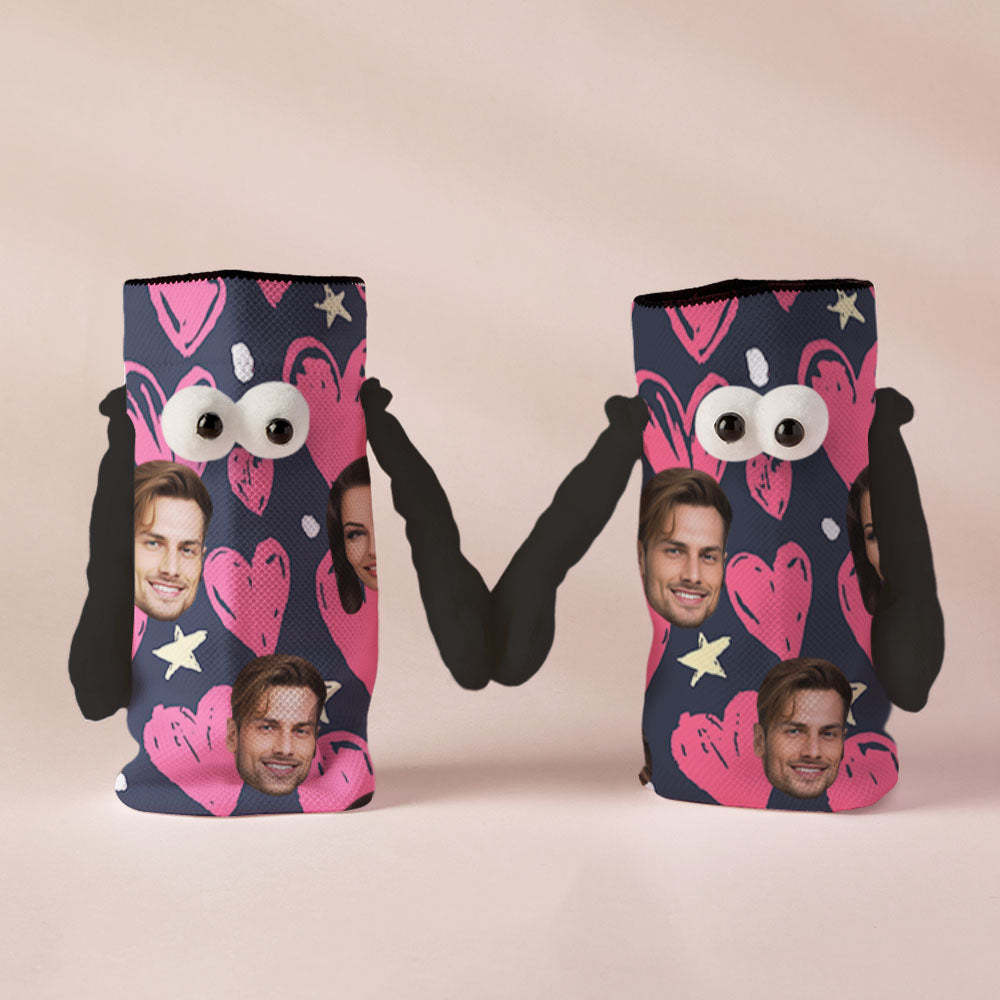Benutzerdefinierte Gesichtssocken, Lustige Puppen-mid-tube-socken, Magnetische Hände Haltende Socken, Happy Valentine's Day - GesichtSocken