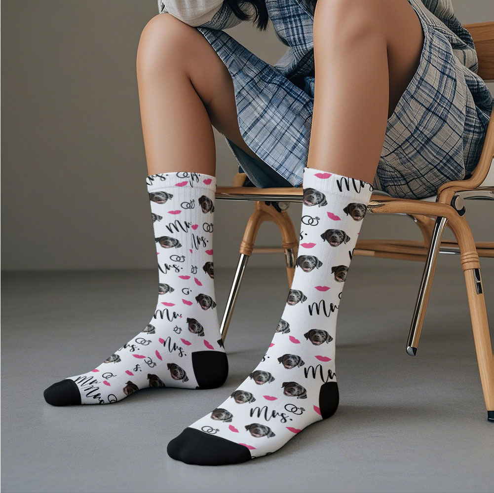 Benutzerdefinierte Vollgesichtssocken, Mrs. Cute-socken, Personalisiertes Foto, Individuelles Design, Beste Geschenkidee - MyFaceSocksDE