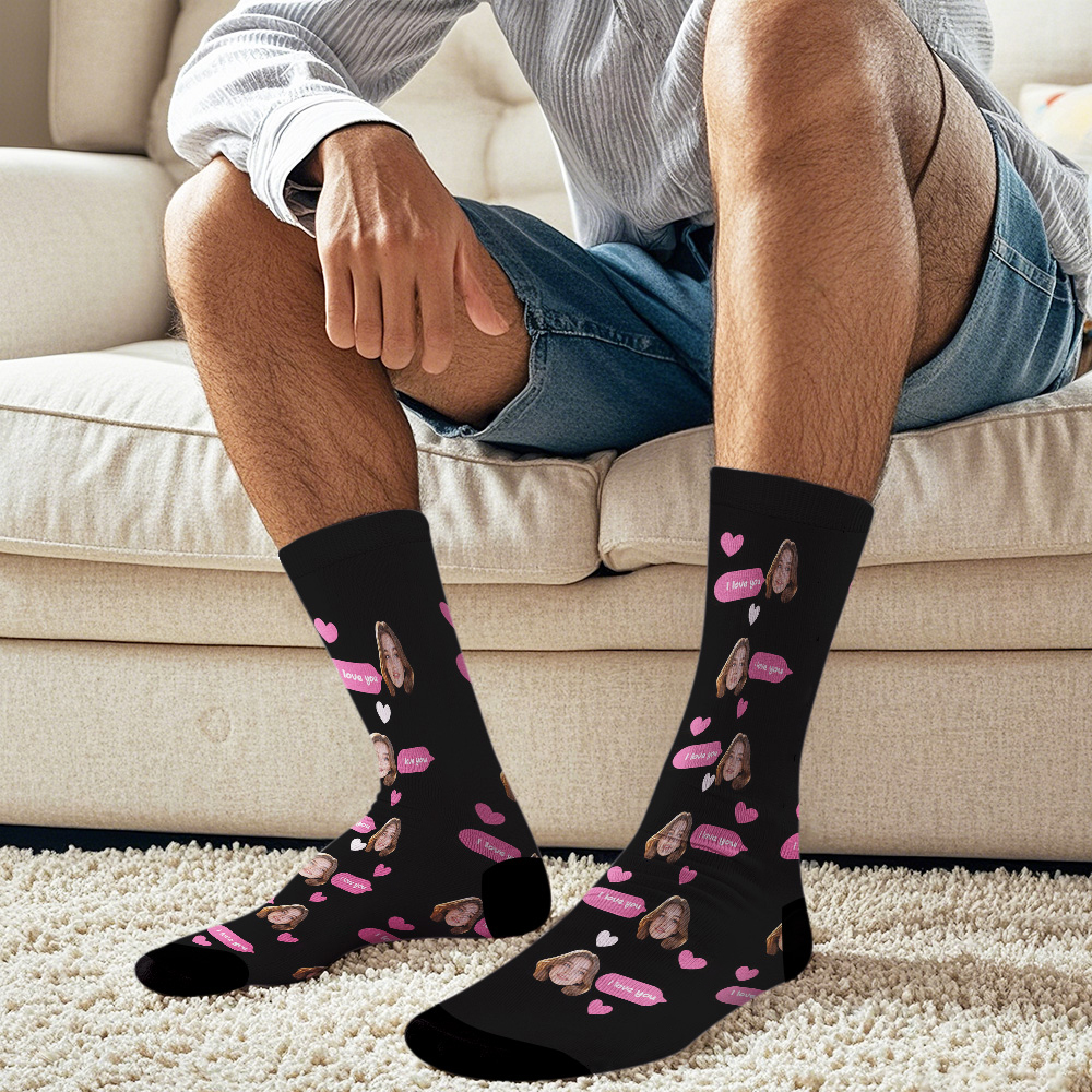 Benutzerdefinierte Gesichtssocken, Mehrseitig, Atmungsaktiv, Bilder Hinzufügen, Bunte Fotosocken, „ich Liebe Dich"-socken, Geschenk