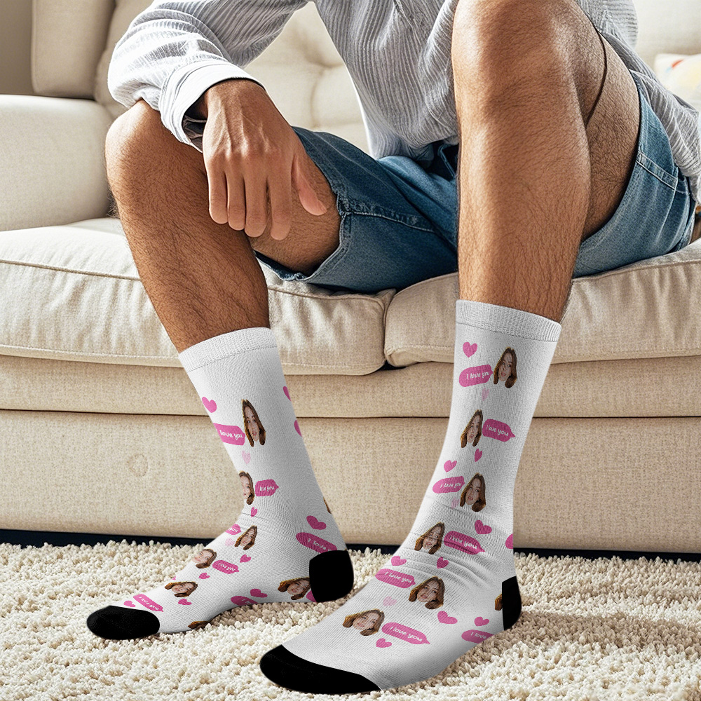 Benutzerdefinierte Gesichtssocken, Mehrseitig, Atmungsaktiv, Bilder Hinzufügen, Bunte Fotosocken, „ich Liebe Dich"-socken, Geschenk