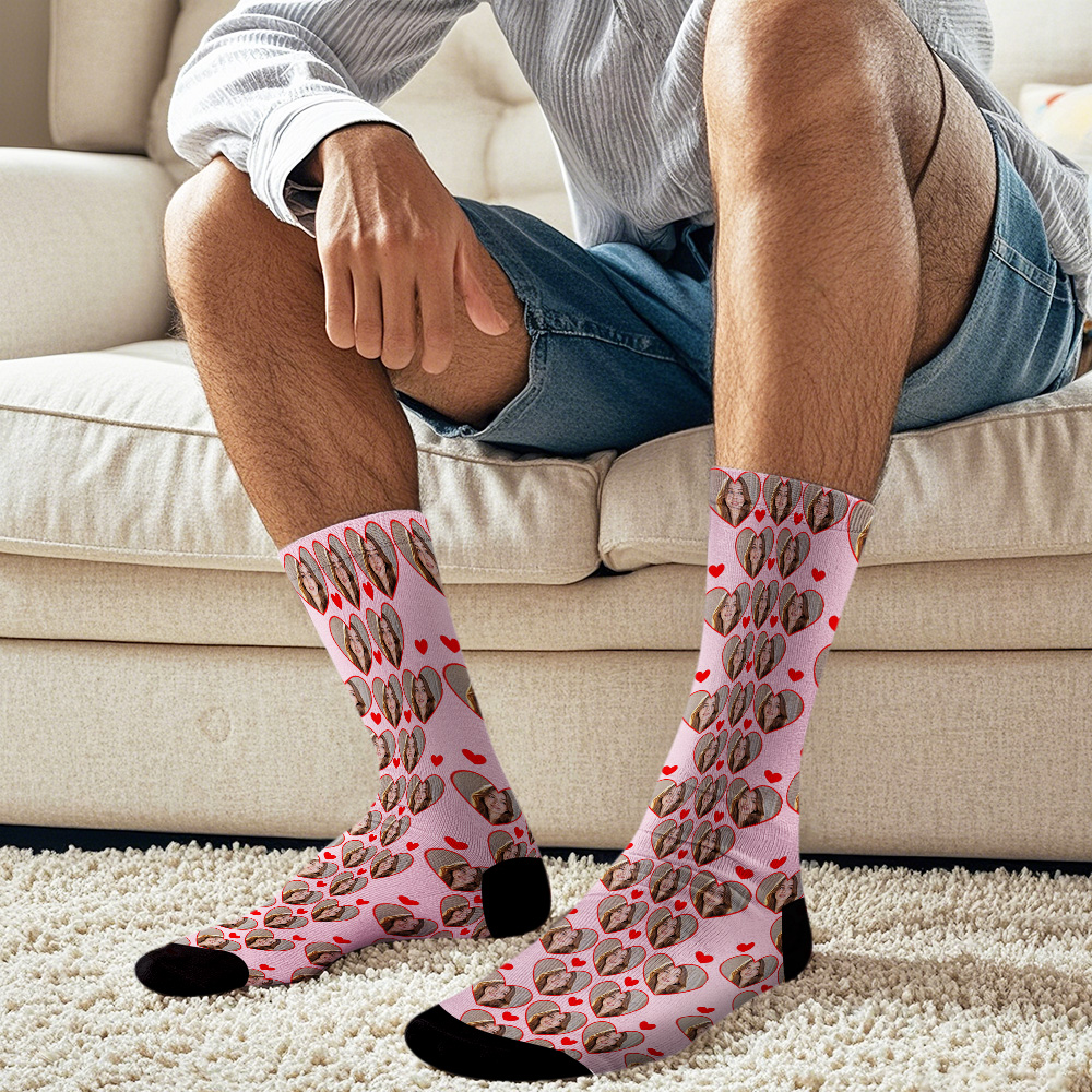 Benutzerdefinierte Gesichtssocken, Mehrseitig, Atmungsaktiv, Foto Hinzufügen, Bunte Fotosocken, Herzsocken, Geschenk