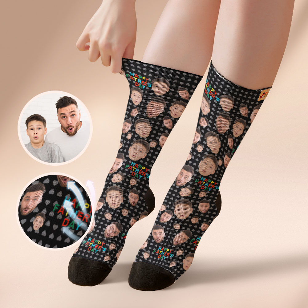 Benutzerdefinierte Vollgesichts-fotodruck-socken, Bunt, Happy Fathers Day, Personalisiertes Individuelles Design, Beste Geschenkidee - MyFaceSocksDE