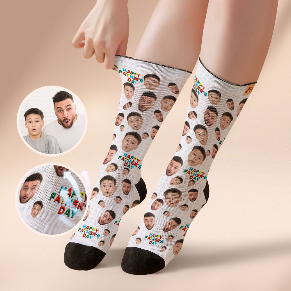 Benutzerdefinierte Vollgesichts-fotodruck-socken, Bunt, Happy Fathers Day, Personalisiertes Individuelles Design, Beste Geschenkidee - MyFaceSocksDE