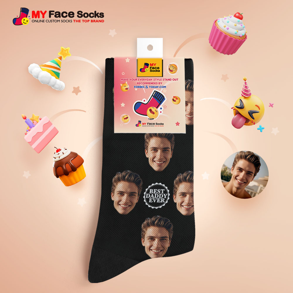 Benutzerdefinierte Vollgesichts-fotodruck-socken Bunte Best Dad Ever Socken Personalisiertes Individuelles Design Beste Geschenkidee Für Vater - MyFaceSocksDE