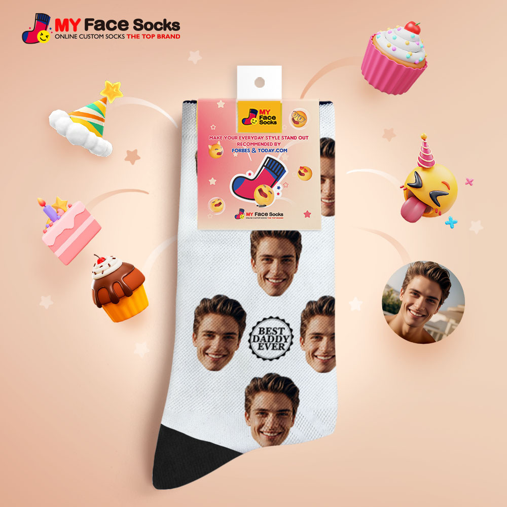 Benutzerdefinierte Vollgesichts-fotodruck-socken Bunte Best Dad Ever Socken Personalisiertes Individuelles Design Beste Geschenkidee Für Vater - MyFaceSocksDE