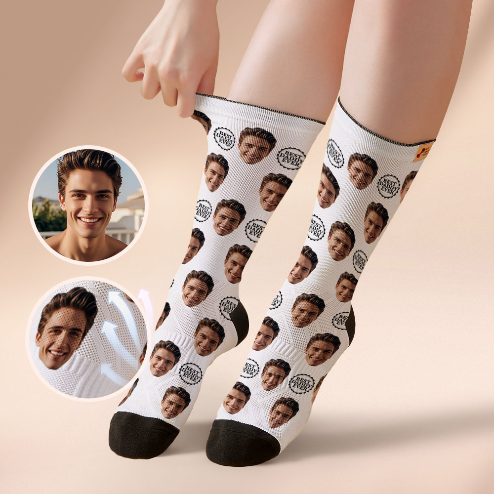 Benutzerdefinierte Vollgesichts-fotodruck-socken Bunte Best Dad Ever Socken Personalisiertes Individuelles Design Beste Geschenkidee Für Vater - MyFaceSocksDE