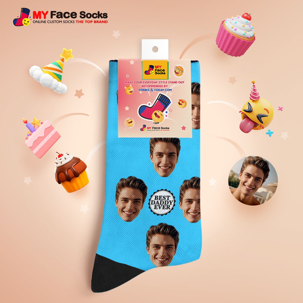 Benutzerdefinierte Vollgesichts-fotodruck-socken Bunte Best Dad Ever Socken Personalisiertes Individuelles Design Beste Geschenkidee Für Vater - MyFaceSocksDE
